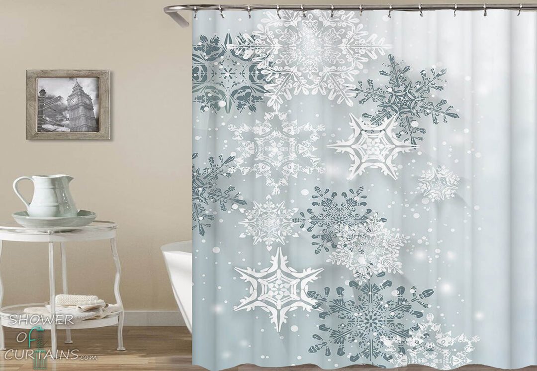 Snowflakes Shower Curtain - Winter Bathroom Decor