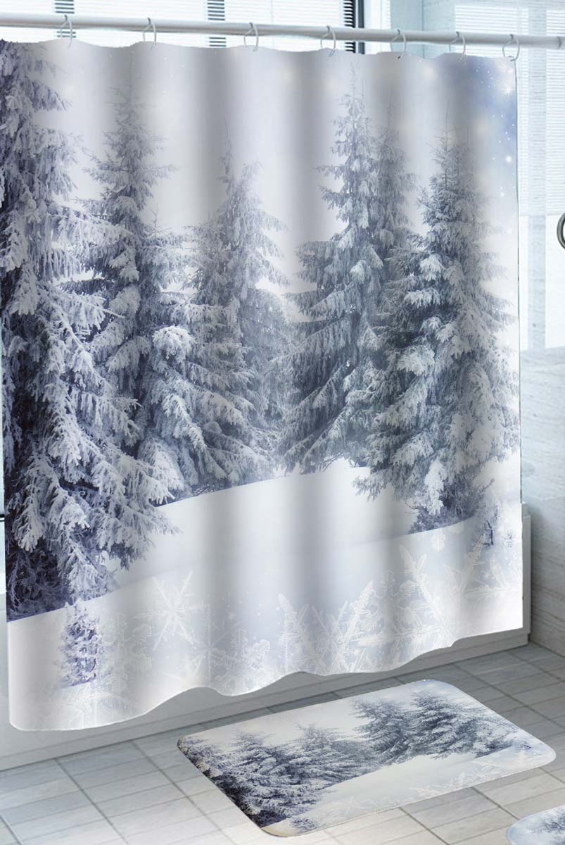 Snowy Christmas Fir Trees Forest Shower Curtains