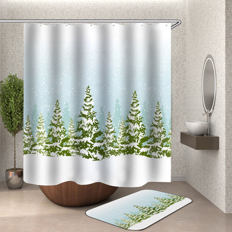 Snowy Christmas Trees Forest Shower Curtain