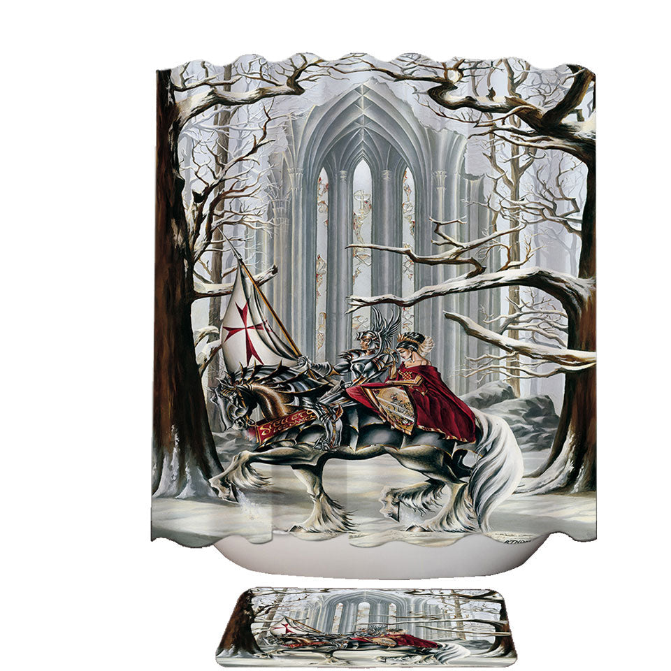 Snowy Forest Knight and Princess Shower Curtain