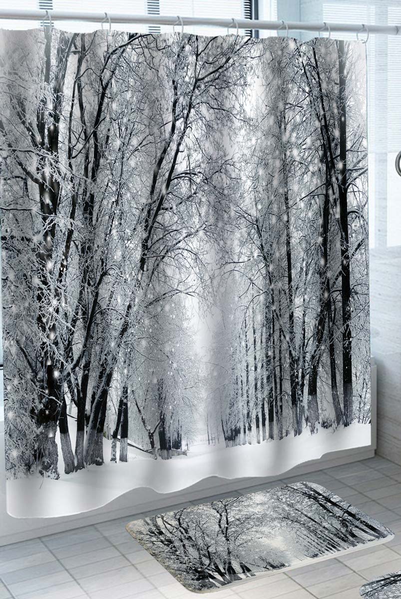 Snowy Trees Forest Shower Curtain