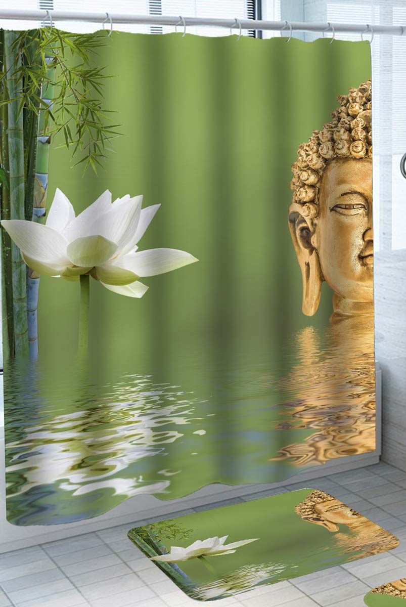 Spa Shower Curtain with Atmosphere Buddha and Water Lily