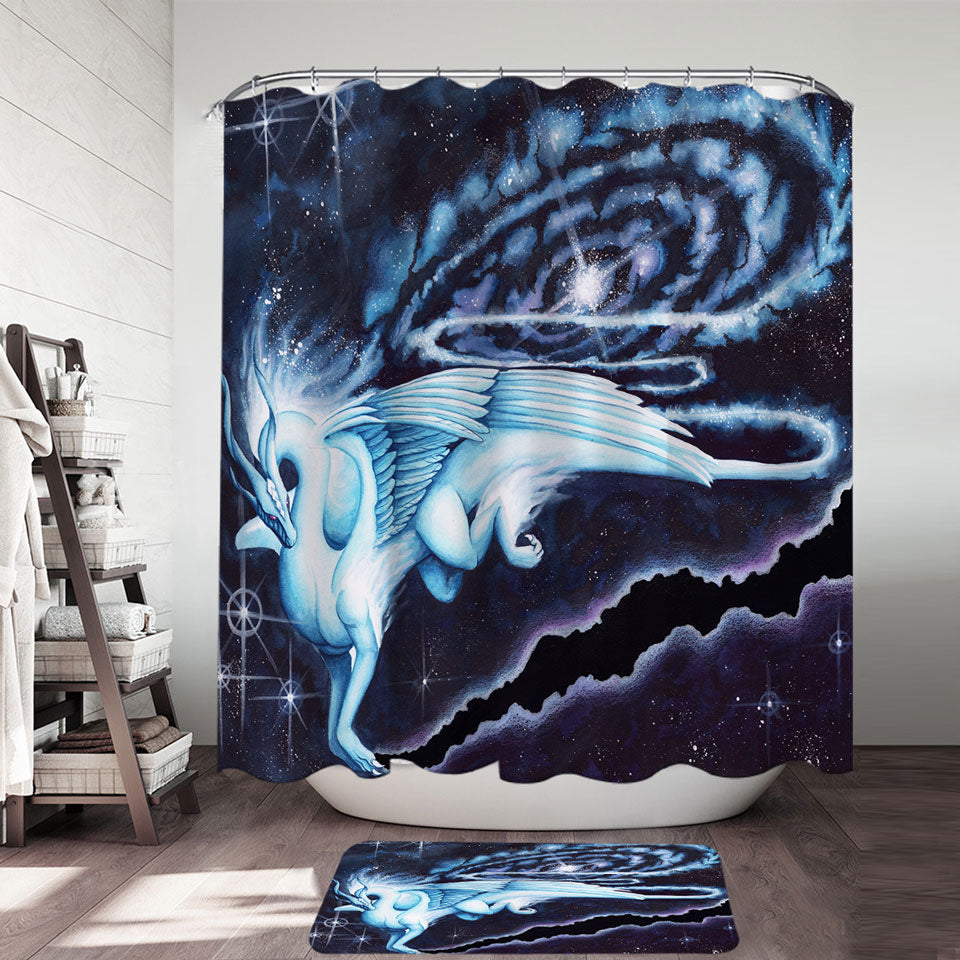 Space Galaxy Dragon Trendy Shower Curtains Soaring through the Cosmos
