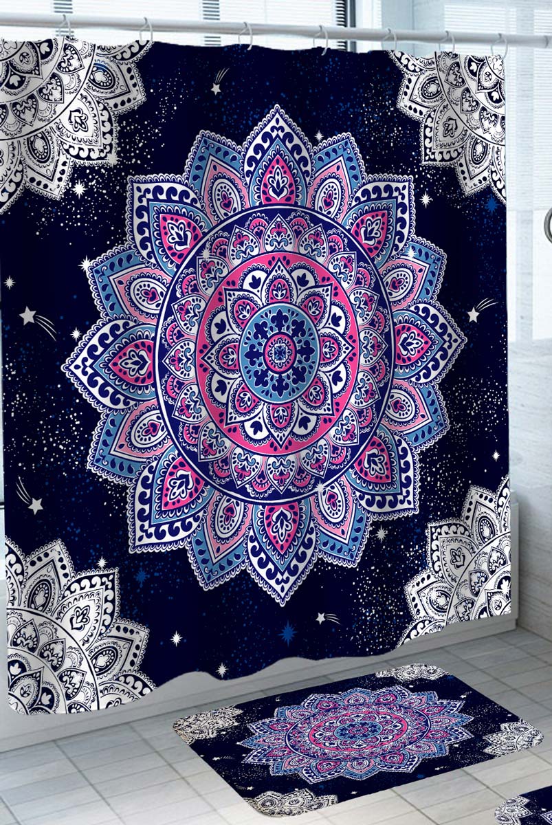 Space Oriental Mandala Shower Curtain and Bathroom Rugs