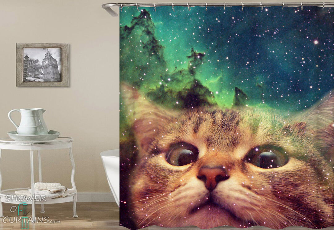 Space Cat Shower Curtain - Funny Shower Curtains