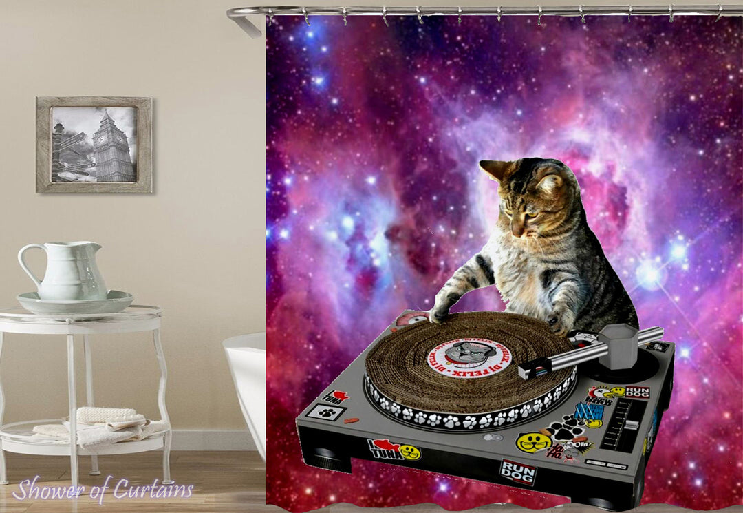 Space DJ Cat Shower Curtain - Funny Collection