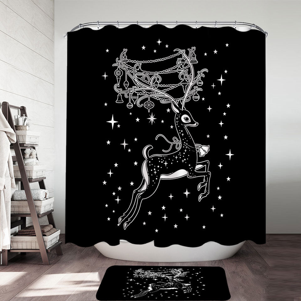 Sparkling Christmas Shower Curtains Cute White Tailed Deer
