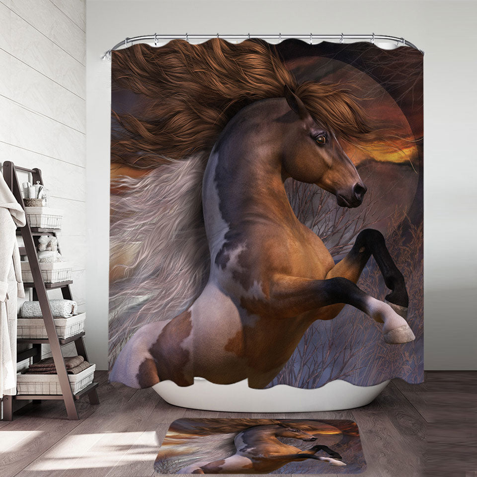 Spirit of the Wild Brown White Horse Shower Curtain made of Fabric