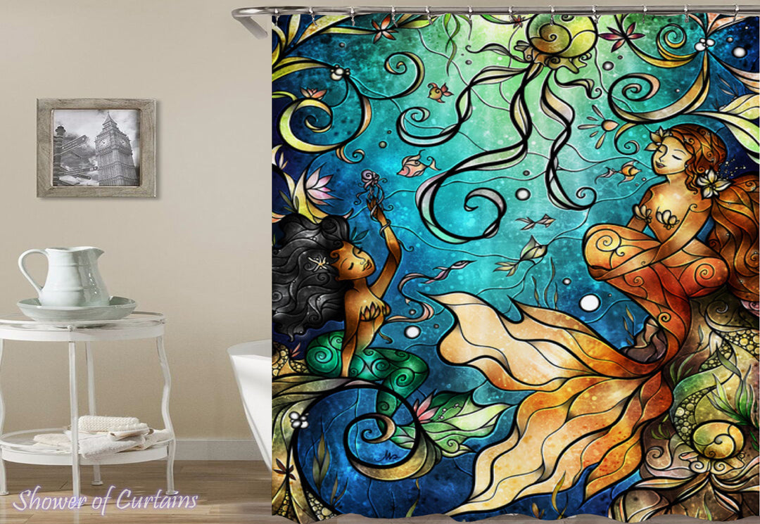 Stained Glass Mermaid Shower Curtain