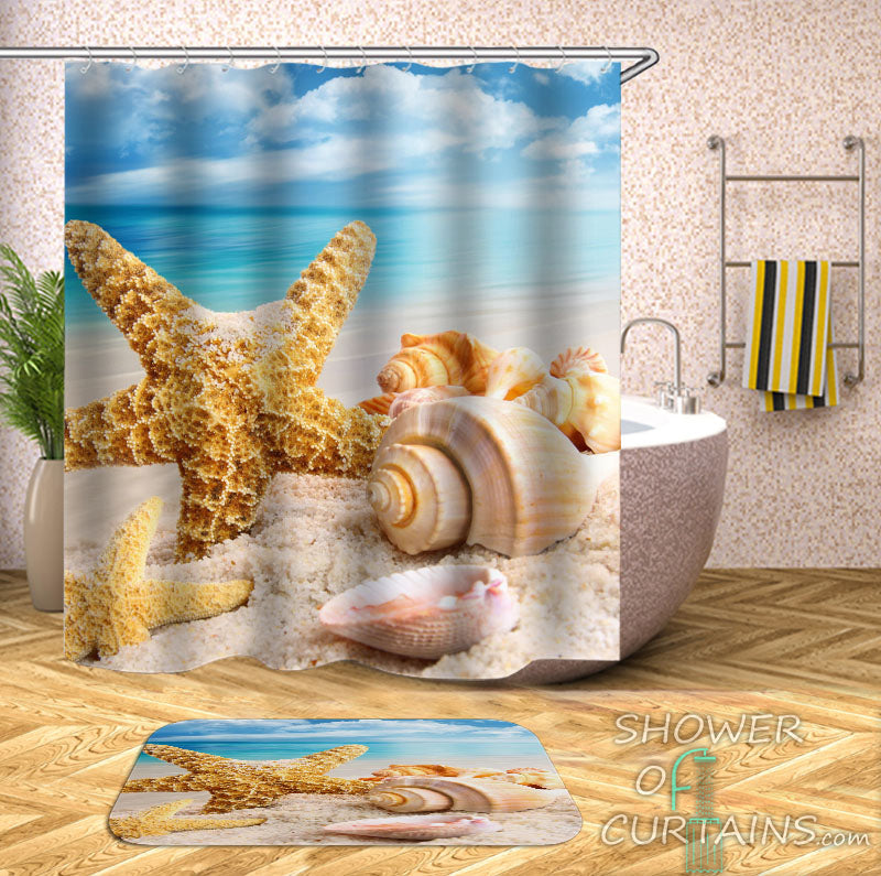 Starfish And Seashell Shower Curtain