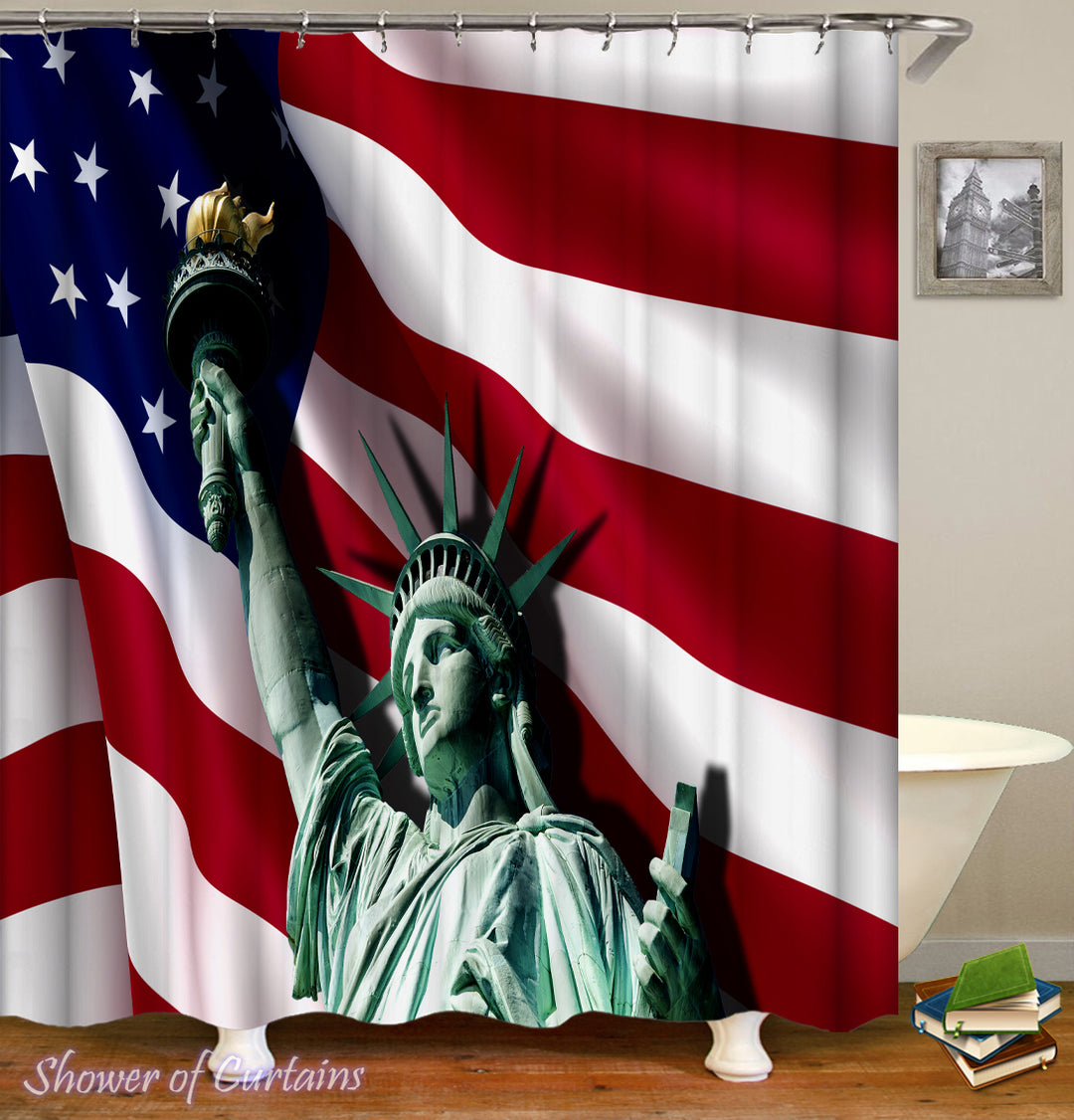 Statue Of Liberty Ft The American Flag Shower Curtain