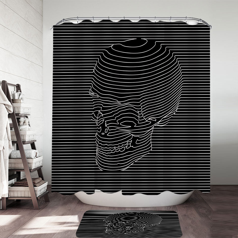 Striped 3D Skull Shower Curtain