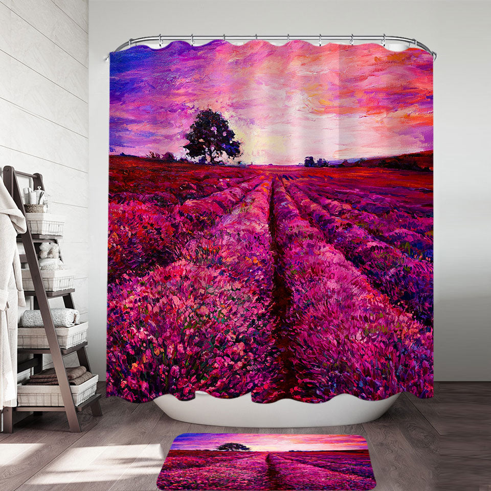 Stunning Art Shower Curtain Purplish Sky above Lavender Field