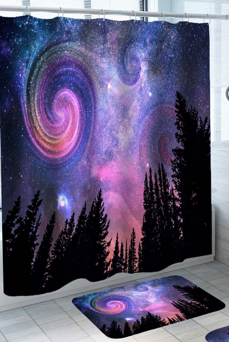 Stunning Purple Night Skies above the Forest Shower Curtain