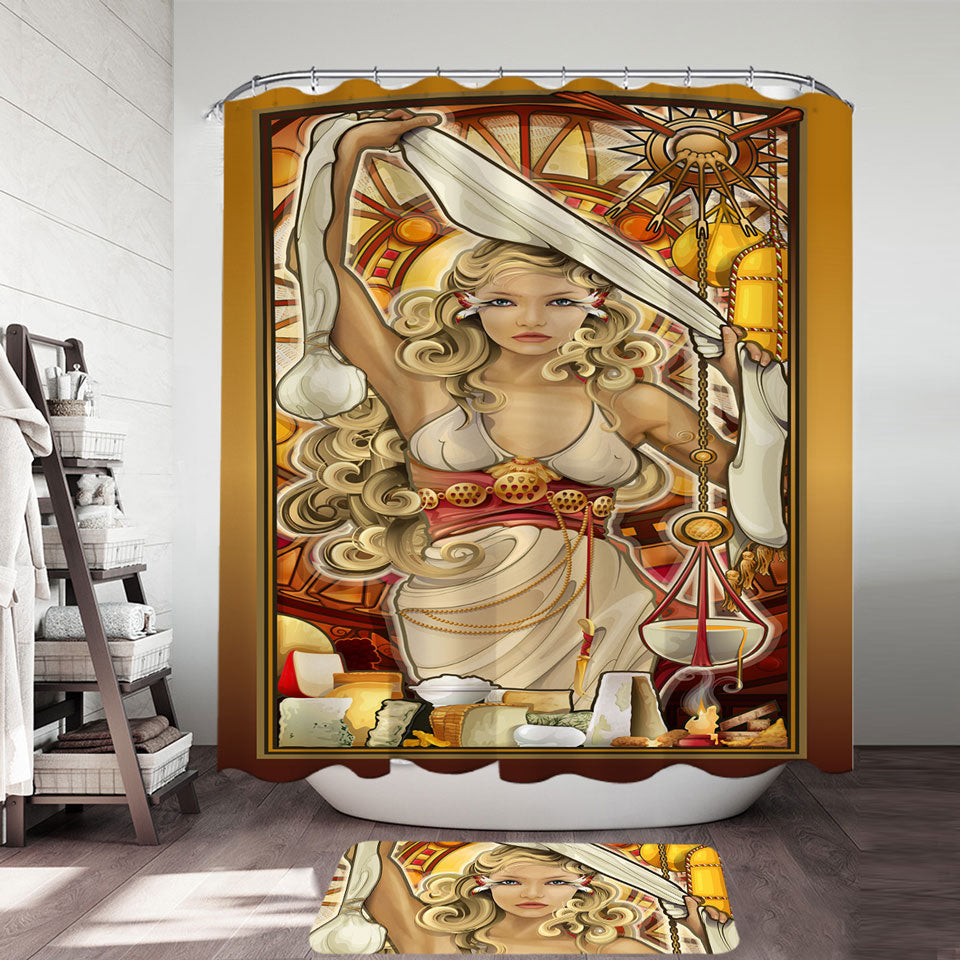 Stunning Woman Shower Curtains for Men Goddess of Cheese