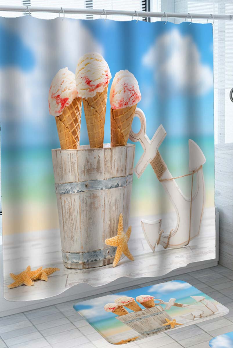 Summer Shower Curtains of Ice Cream Bucket and Anchor