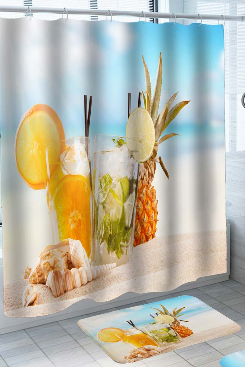 Summer Vibes Shower Curtain with Drinks at the Beach