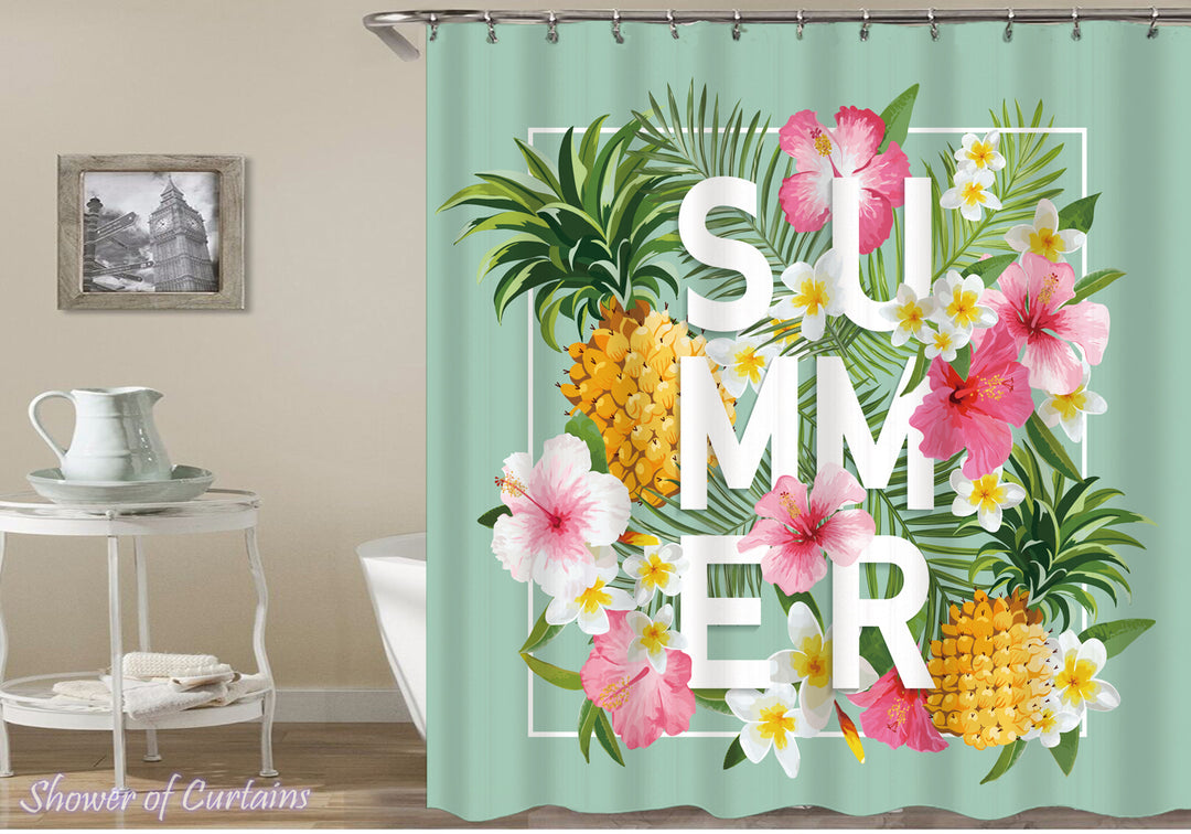 Summer Flowers And Pineapples Shower curtain
