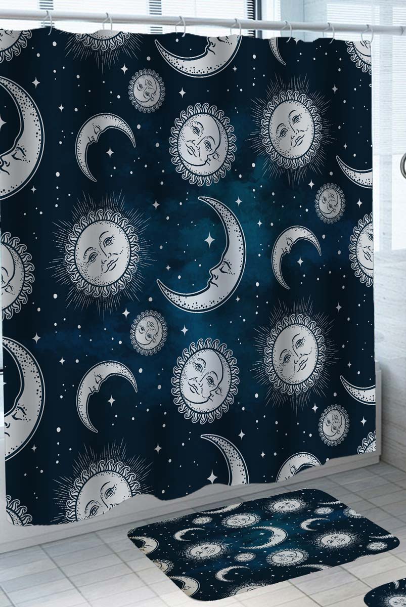 Sun and Moon Shower Curtain Astrology Mystical Symbols