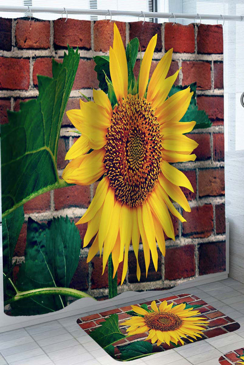 Sunflower on Brick Wall Shower Curtain