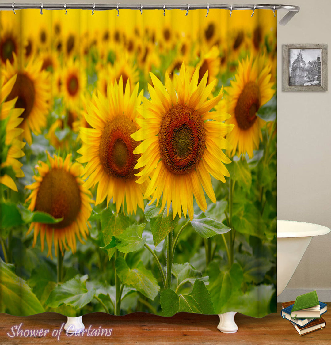 Sunflower Shower Curtain - Green And Yellow Delight