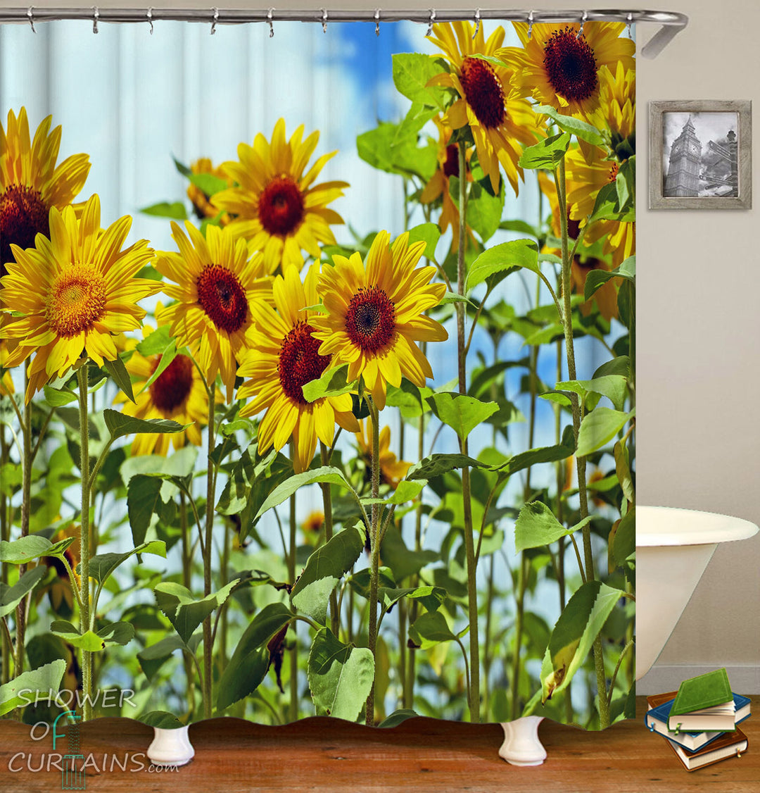Sunflower Shower Curtain of Long Stems Sunflowers