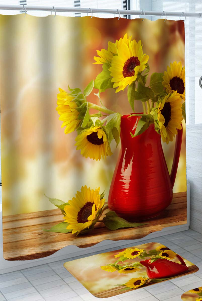 Sunflowers in Red Vase Shower Curtain