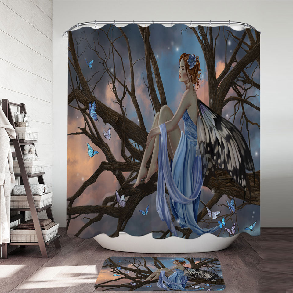 Sunset Shower Curtains Butterflies and the Beautiful Forest Fairy