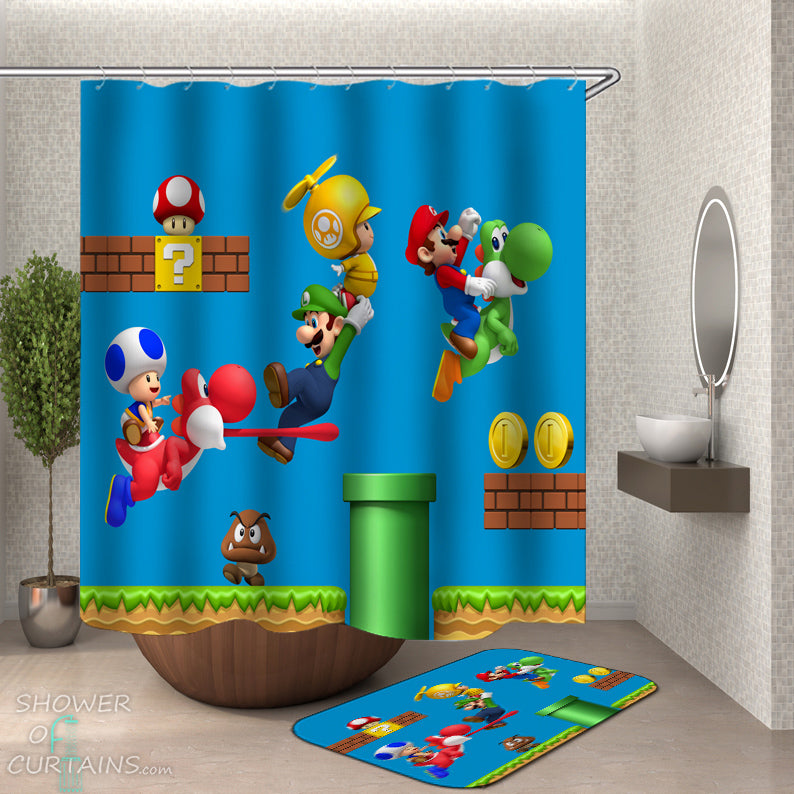 Super Mario Shower Curtain - Kids Bathroom Decor