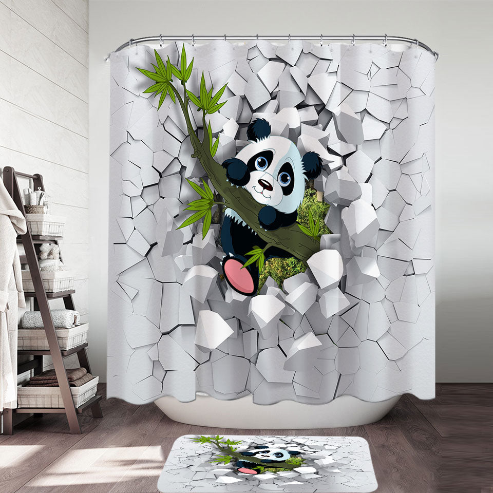 Sweet Panda Puppy Shower Curtains for Kids Bathroom