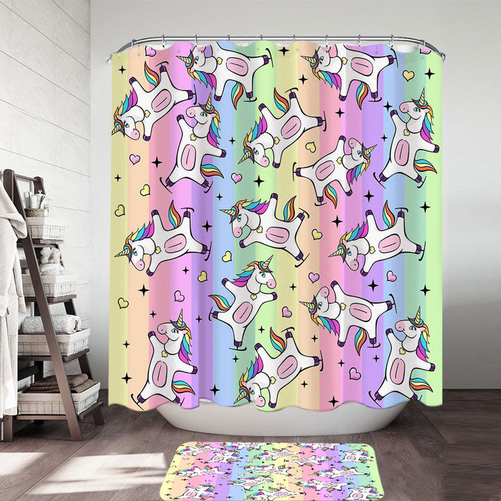 Sweetheart Rainbow Unicorns Shower Curtain