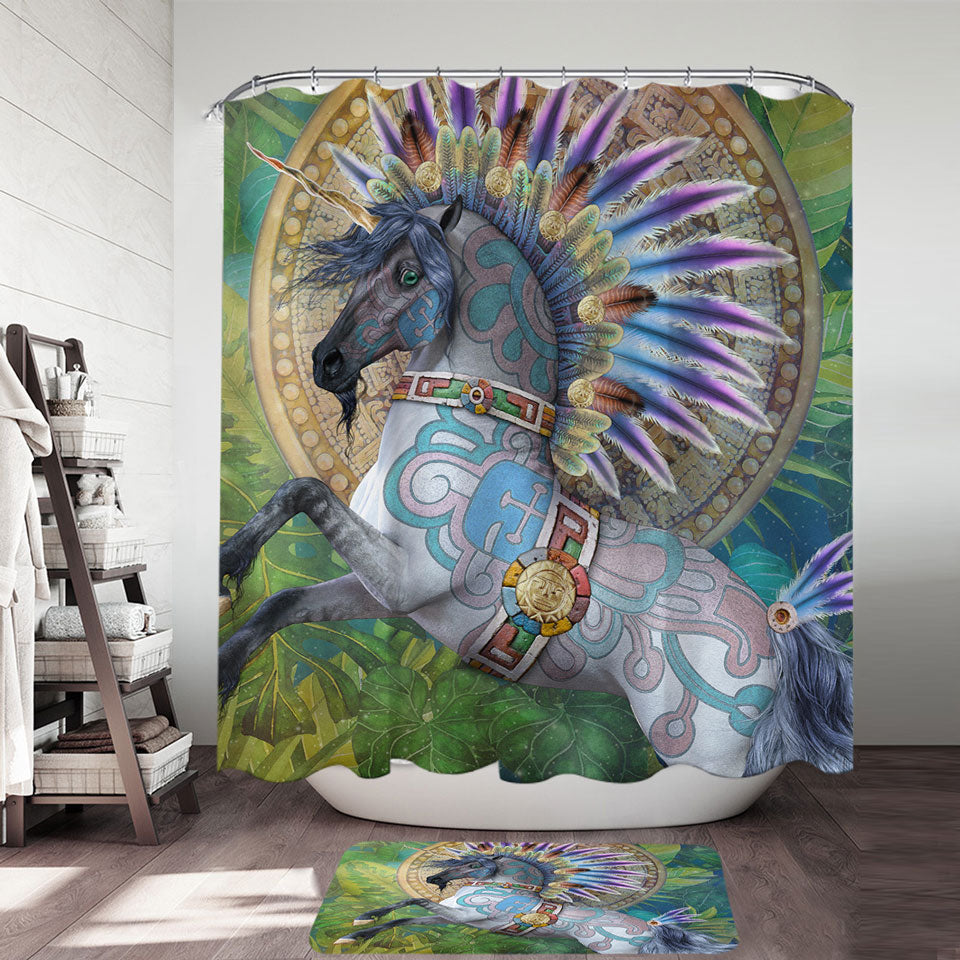 Taavii Tropical Colorful Native American Unicorn Shower Curtain