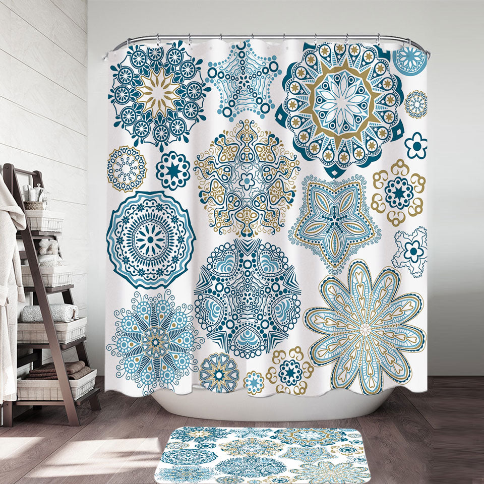 Teal Blue and Turquoise Mandalas Shower Curtain