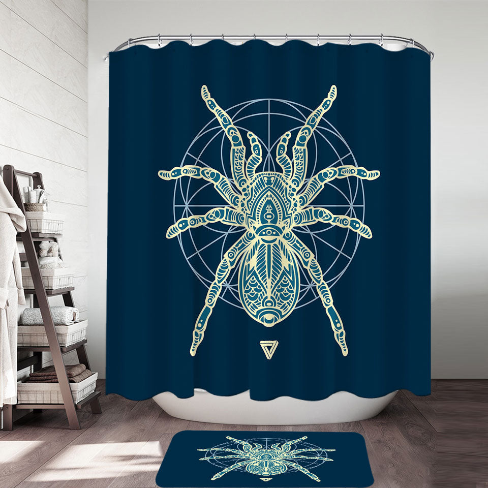 Teal Yellow Tarantula Spider Shower Curtain