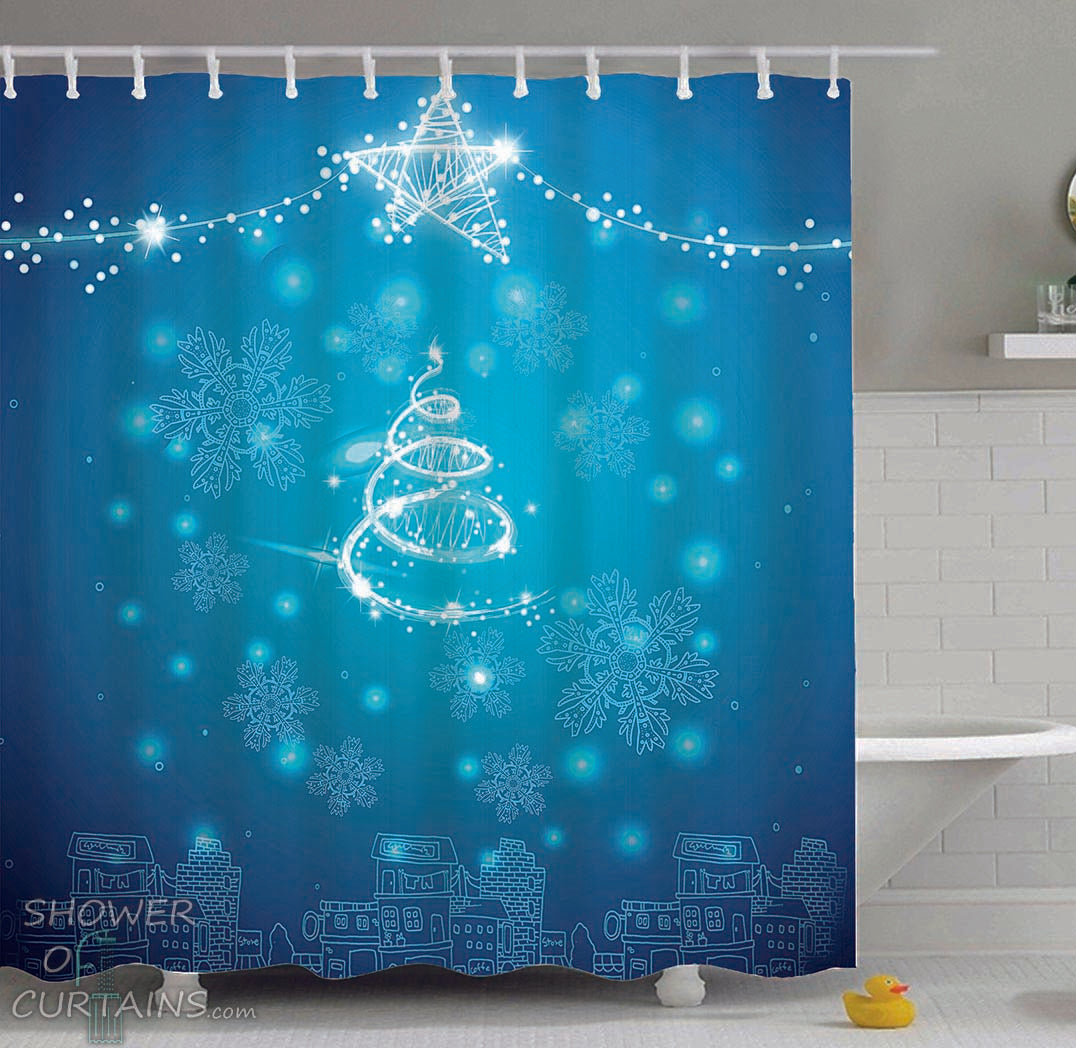 Teal Shower Curtain to a Blue Christmas - Christmas Bathroom Decor