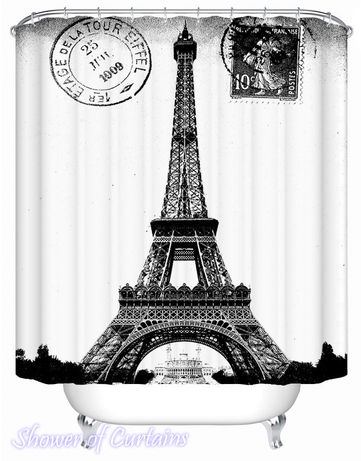 Temed shower curtains - Eiffel Tower Stamp