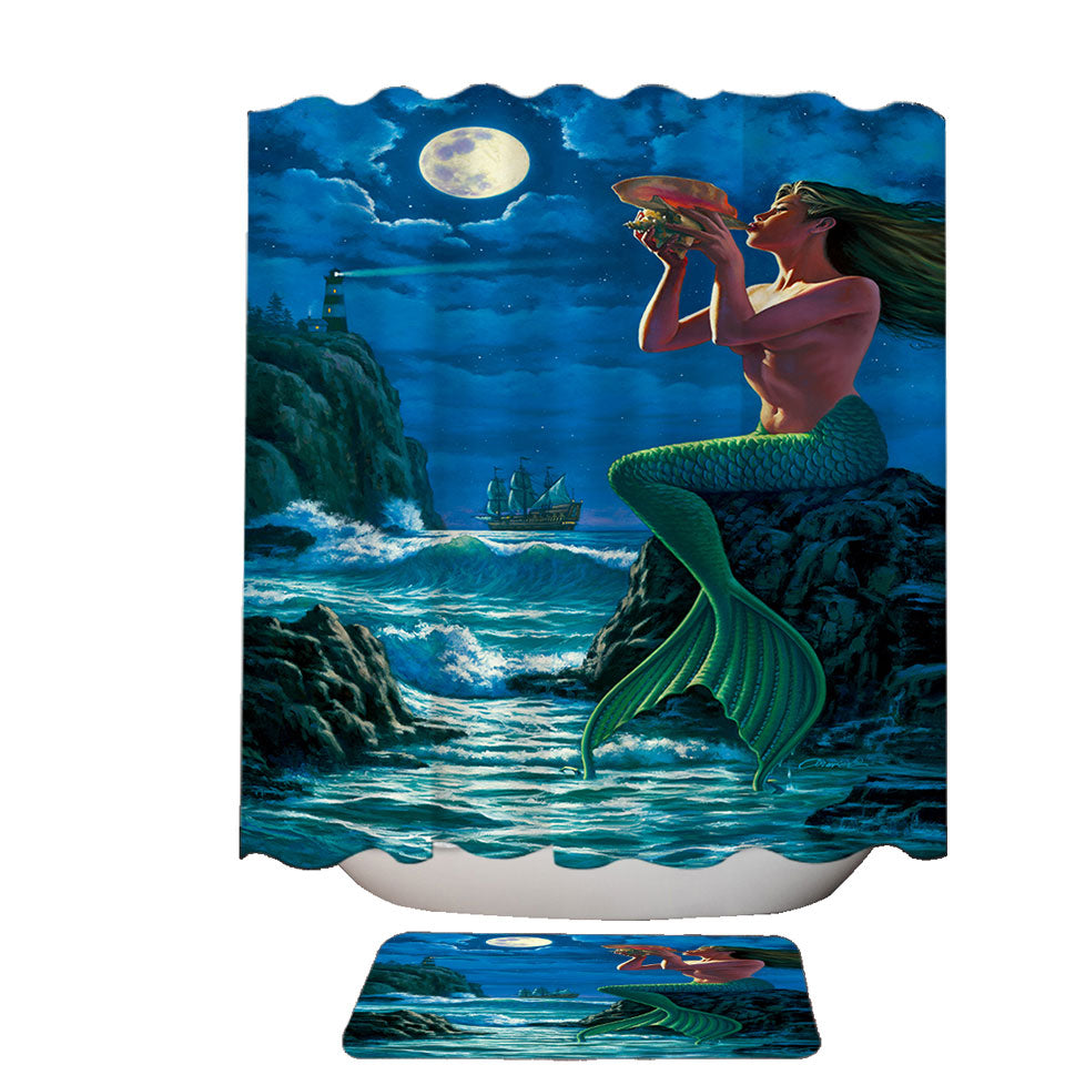 The Sounds of Night Coastal Mermaid Fabric Shower Curtains