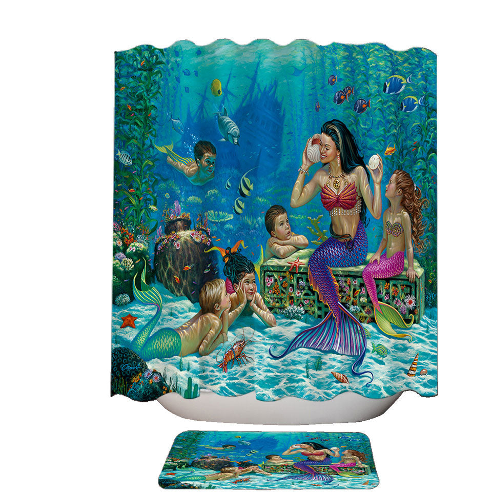 The Story Teller Mermaids Underwater Shower Curtains