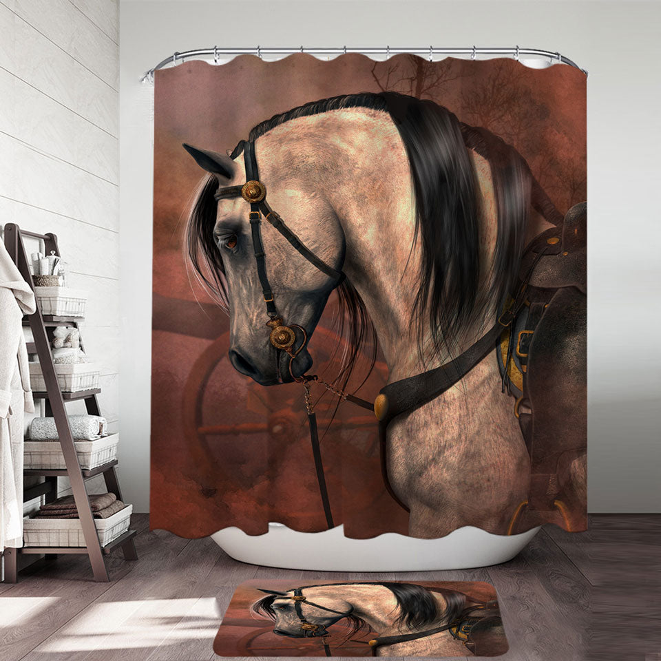 The Traveler Solid Strong White Horse Pretty Shower Curtains