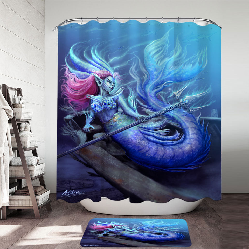 The Underwater Protector Beautiful Mermaid Shower Curtain