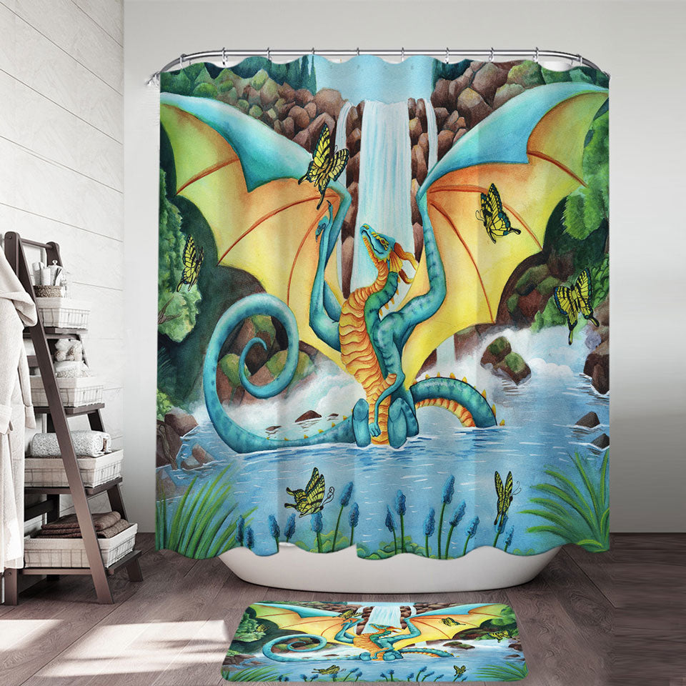 The Woodland Summer Fountain Butterflies and Dragon Inexpensive Shower Curtains