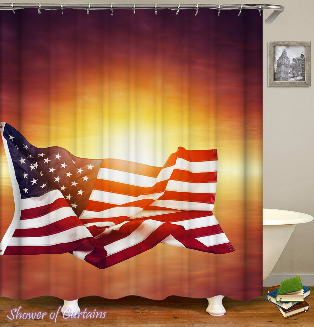 The American Flag Over The Sunset Shower Curtain