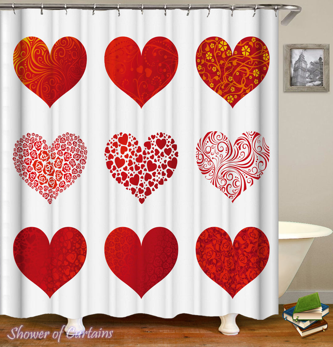 The Nine Hearts shower curtain