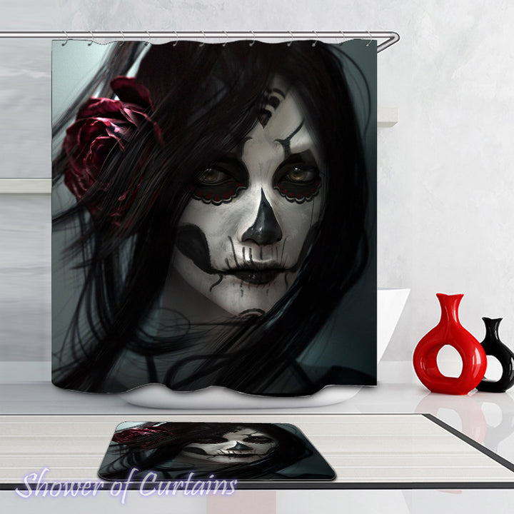 Themed shower curtains - Powerful Skull Make Up Portrait
