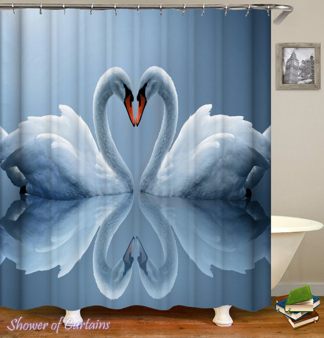 Themed shower curtains of Romantic Swans