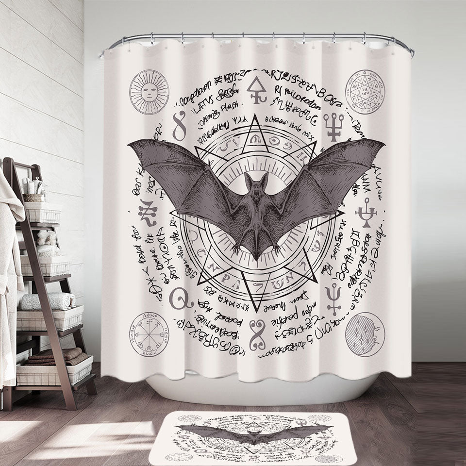 Thrilling Shower Curtain Ancient Demons Symbols Bat