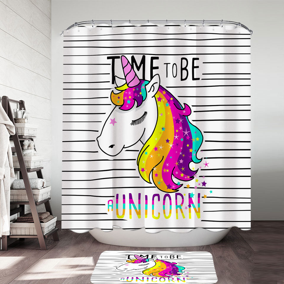 Time to be a Unicorn Girls Shower Curtain