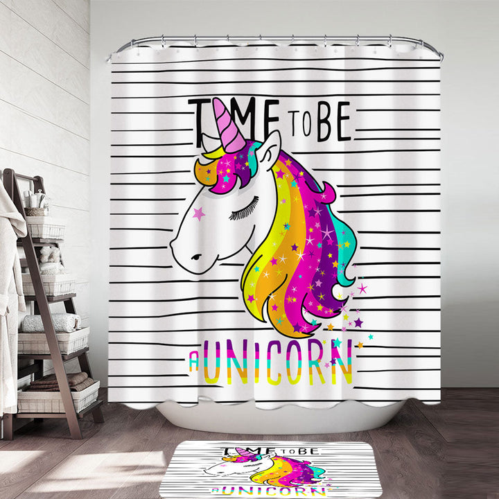 Time to be a Unicorn Girls Shower Curtain