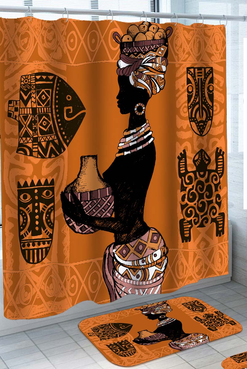Traditional African Drawings and Woman Shower Curtain