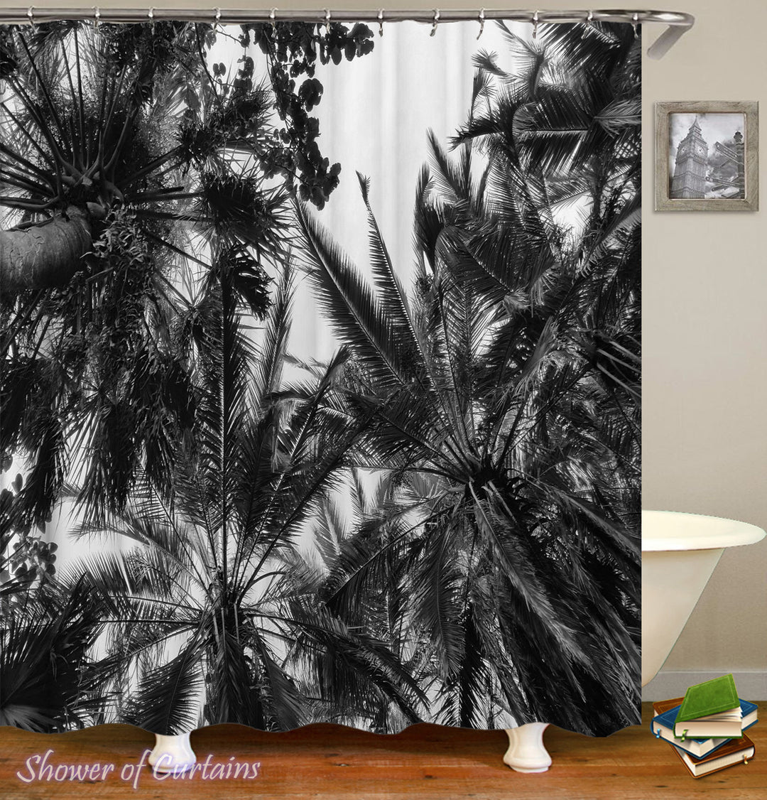 Tree shower curtain  - Black White Palm Trees